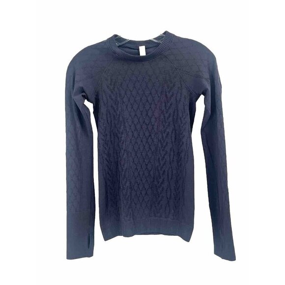 Lululemon Rest Less Pullover Navy Blue Textured Baselayer thumbholes long sleeve - Picture 1 of 6